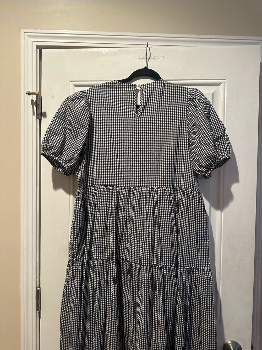 Anthropologie Eri + Ali Black & White Gingham Tiered Maxi Dress Puff Sleeves - Picture 8 of 11